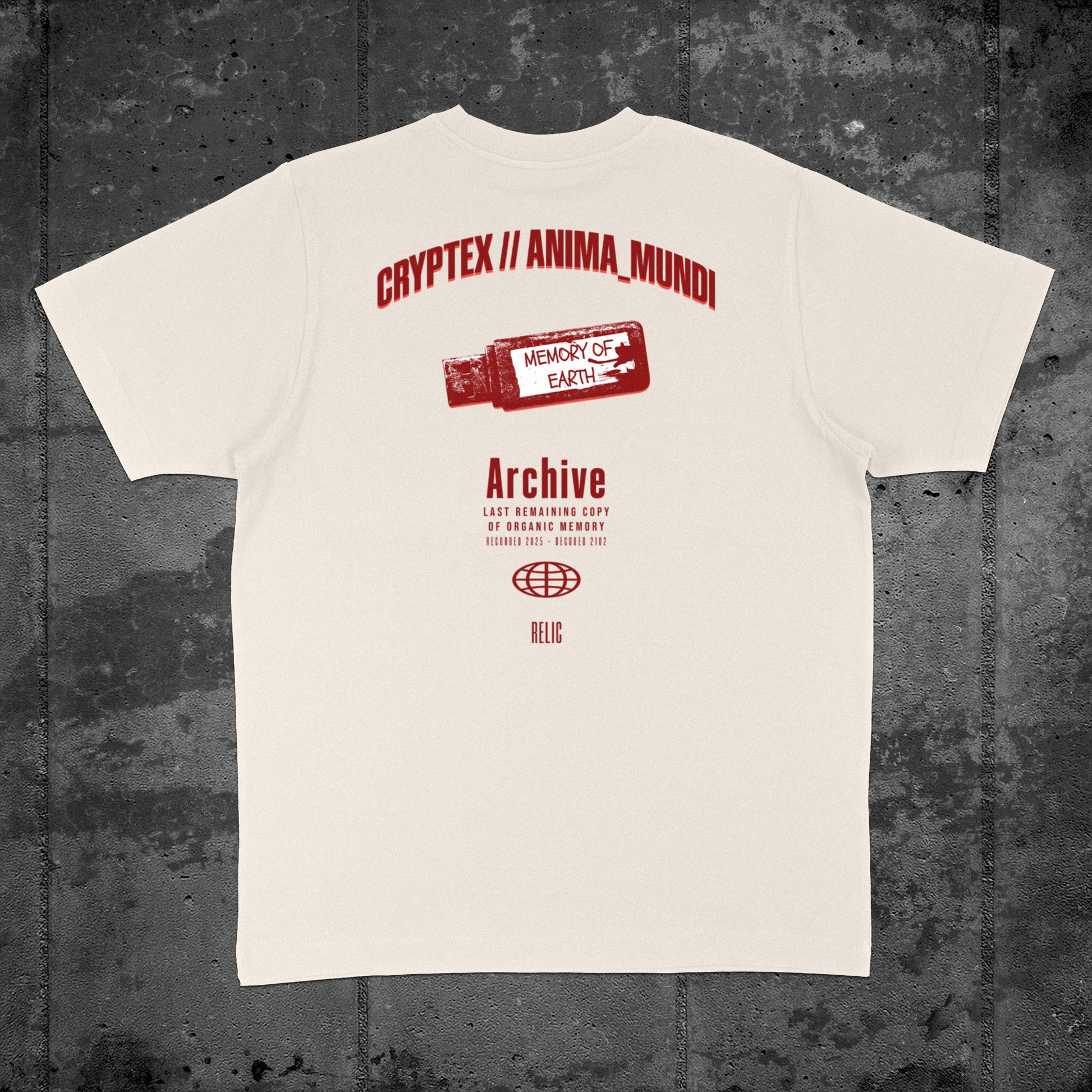 Nachhaltiges Oversized Unisex T-Shirt in Natural Raw mit Backprint „Relic“ – Flatlay des Stanley/Stella Freestyler von Natura Umbra.