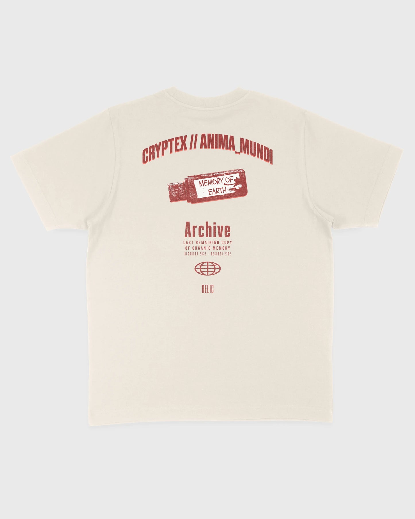 Nachhaltiges Oversized Unisex T-Shirt in Natural Raw mit Backprint „Relic“ – Flatlay des Stanley/Stella Freestyler von Natura Umbra.