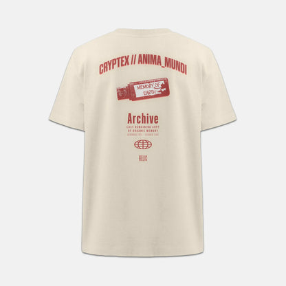 Nachhaltiges oversized Unisex T-Shirt von Natura Umbra in Natural Raw mit Backprint „Relic“ – Stanley/Stella Freestyler als Ghost-Mockup.