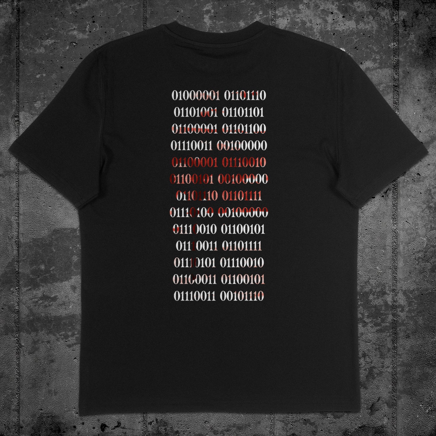 Nachhaltiges Unisex T-Shirt in Schwarz mit Backprint „Binärcode“ – Flatlay des Stanley/Stella Creator 2.0 von Natura Umbra.