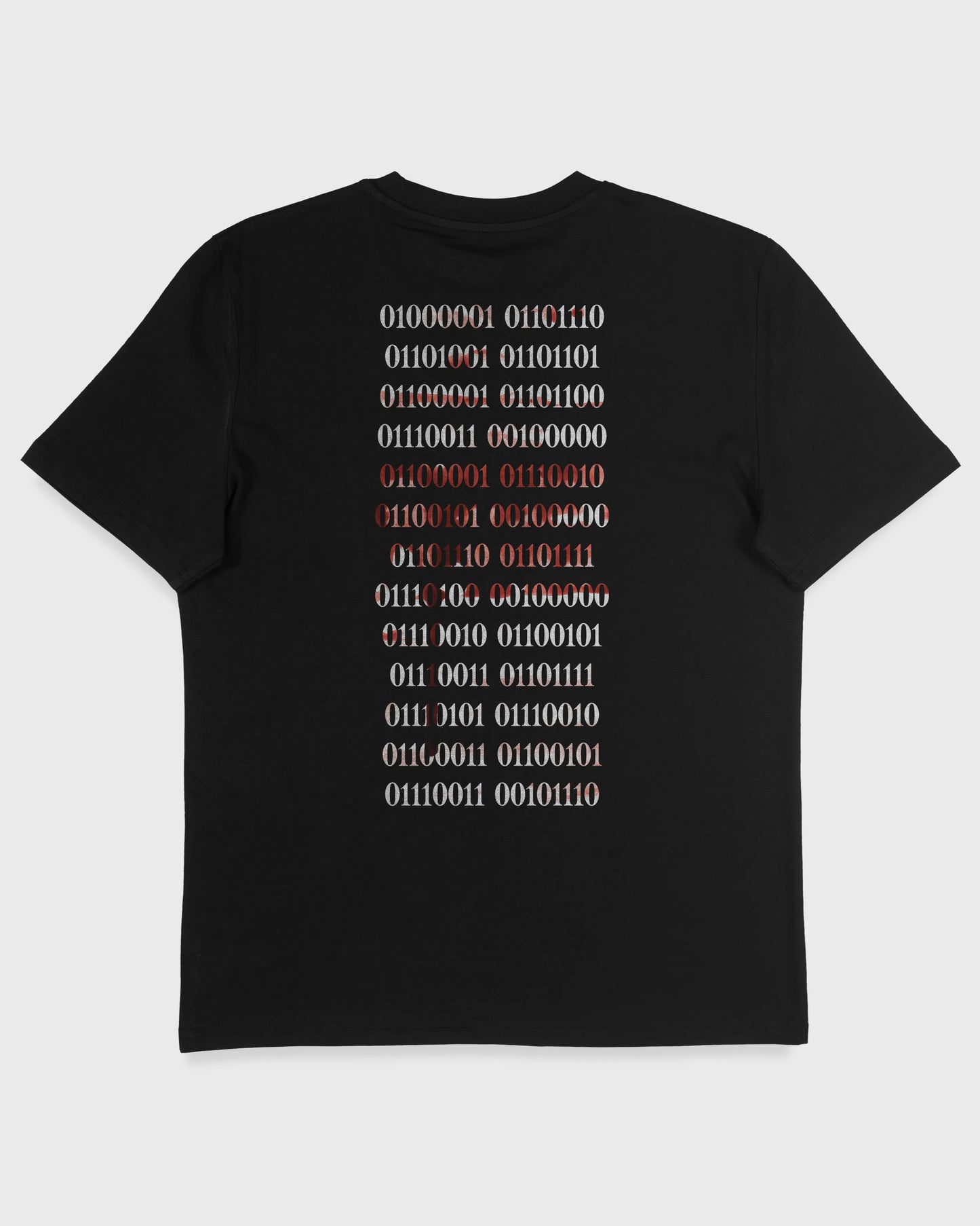 Nachhaltiges Unisex T-Shirt in Schwarz mit Backprint „Binärcode“ – Flatlay des Stanley/Stella Creator 2.0 von Natura Umbra.